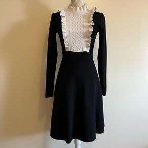 Sandro Paris Blavk and white bib dress long sleeve Size 3 UK